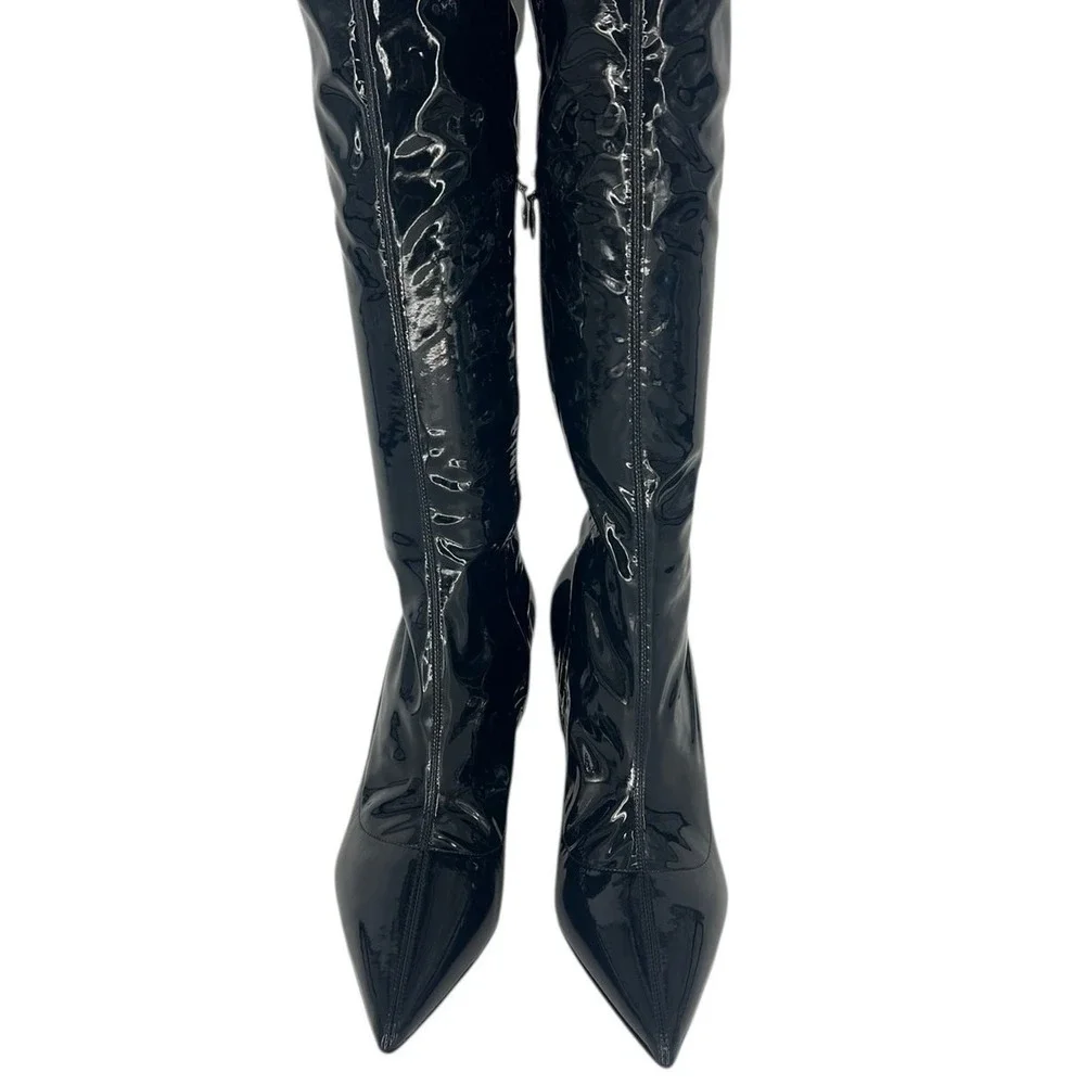 Christian Louboutin Limited Edition Black Lipstrass Patent Thigh Boots Size 37.5